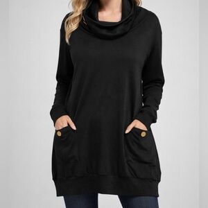 Black long sleeve Cowl Neck Tunic Top size XL NWT
